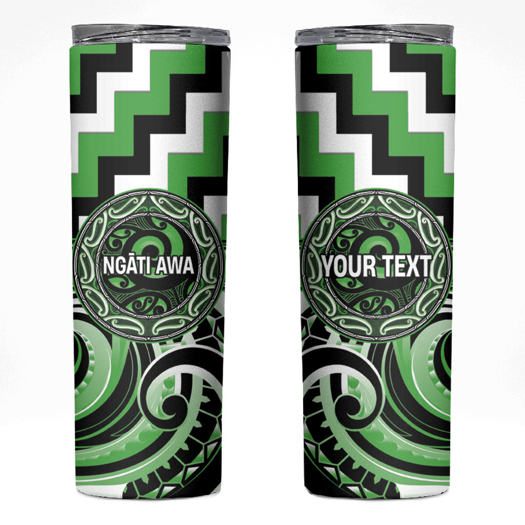 Aotearoa Ngati Awa Personalised Skinny Tumbler Maori Iwi Poutama Puhoro Tattoo LT14 Green - Polynesian Pride