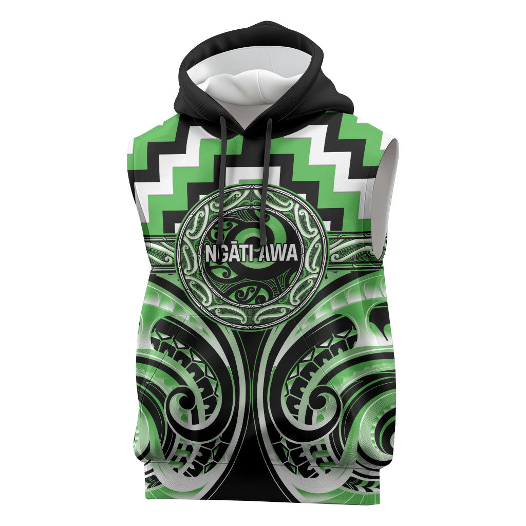 Aotearoa Ngati Awa Personalised Sleeveless Hoodie Maori Iwi Poutama Puhoro Tattoo LT14 Green - Polynesian Pride