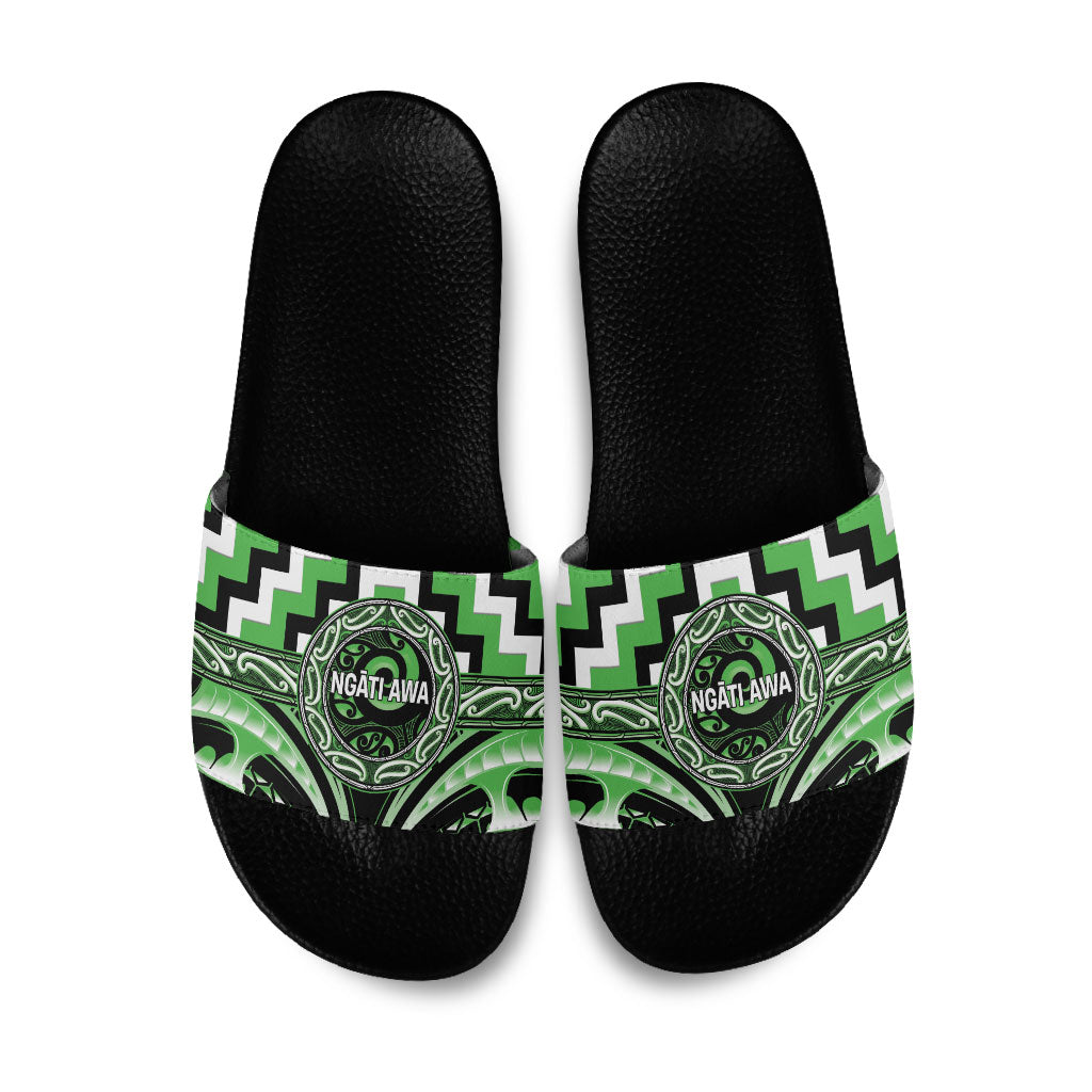 Aotearoa Ngati Awa Slide Sandals Maori Iwi Poutama Puhoro Tattoo LT14 Green - Polynesian Pride
