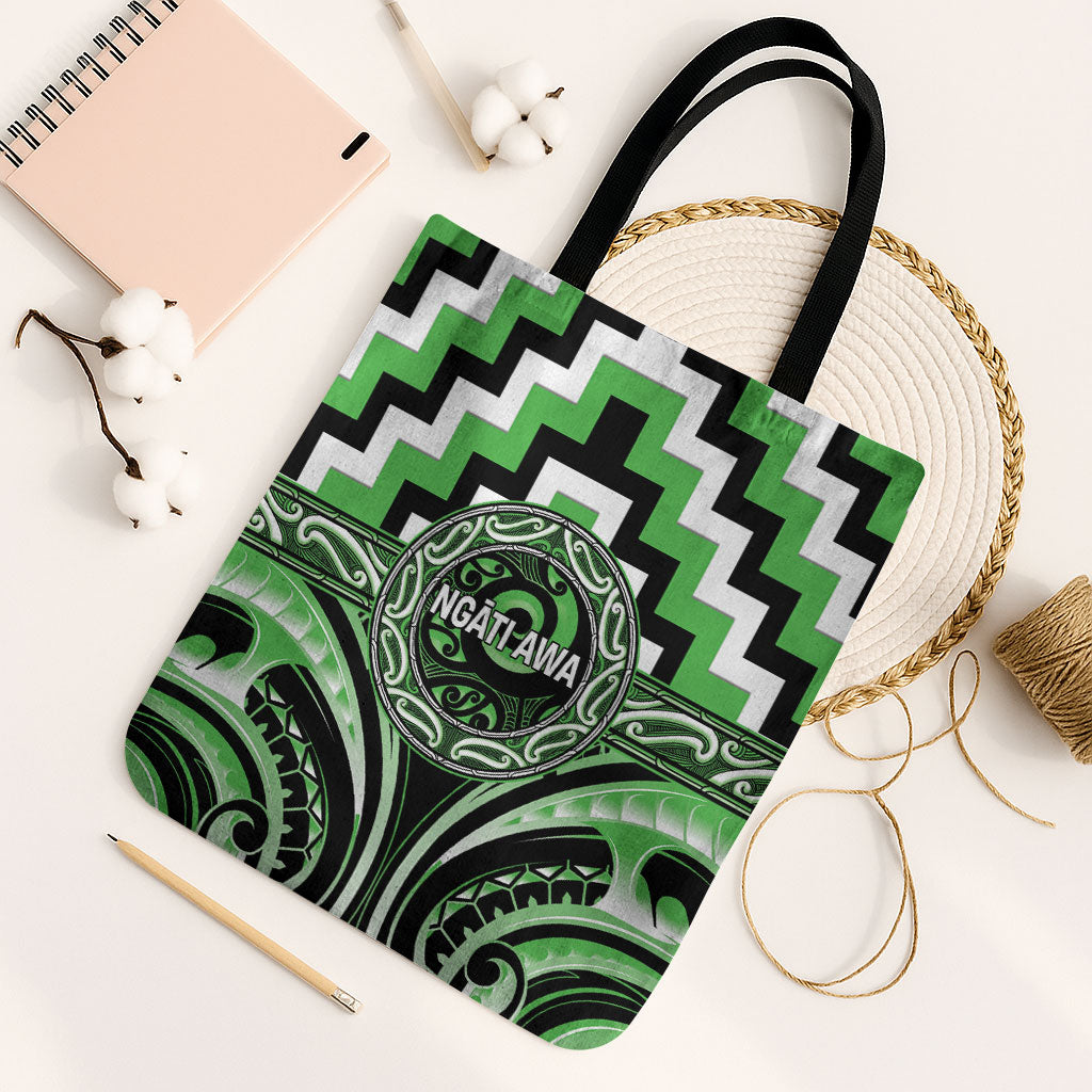 Aotearoa Ngati Awa Tote Bag Maori Iwi Poutama Puhoro Tattoo LT14 Black Strap One Size Green - Polynesian Pride