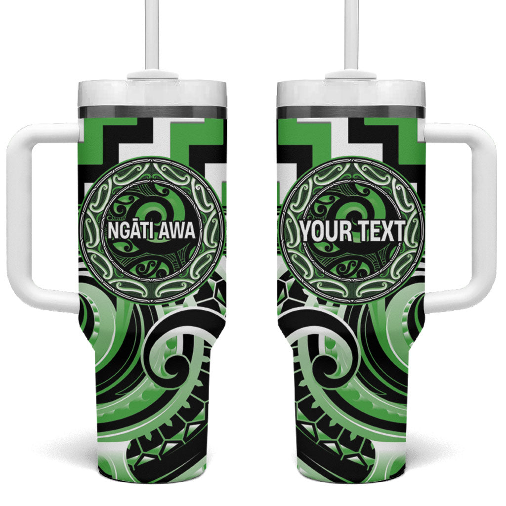 Aotearoa Ngati Awa Personalised Tumbler With Handle Maori Iwi Poutama Puhoro Tattoo LT14 One Size: 40 oz Green - Polynesian Pride