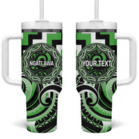 Aotearoa Ngati Awa Personalised Tumbler With Handle Maori Iwi Poutama Puhoro Tattoo LT14 One Size: 40 oz Green - Polynesian Pride