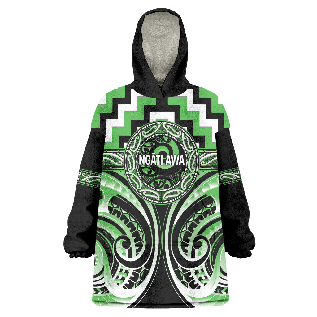 Aotearoa Ngati Awa Personalised Wearable Blanket Hoodie Maori Iwi Poutama Puhoro Tattoo LT14 One Size Green - Polynesian Pride