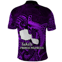 French Polynesia Tahiti Polo Shirt Polynesian Shark Tattoo With Hibiscus Purple Version LT14 - Polynesian Pride