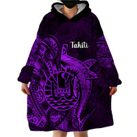 French Polynesia Tahiti Wearable Blanket Hoodie Polynesian Shark Tattoo With Hibiscus Purple Version LT14 - Polynesian Pride