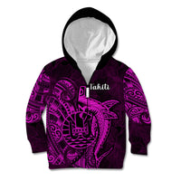 French Polynesia Tahiti Kid Hoodie Polynesian Shark Tattoo With Hibiscus Pink Version LT14 - Polynesian Pride
