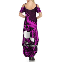 French Polynesia Tahiti Summer Maxi Dress Polynesian Shark Tattoo With Hibiscus Pink Version LT14 - Polynesian Pride