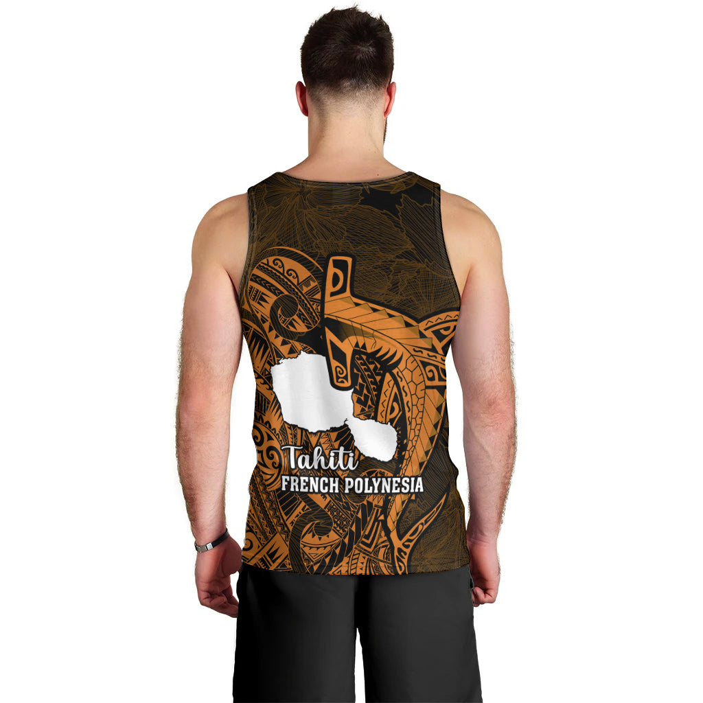 French Polynesia Tahiti Men Tank Top Polynesian Shark Tattoo With Hibiscus Red Version LT14 - Polynesian Pride