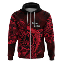 French Polynesia Bora Bora Hoodie Polynesian Shark Tattoo With Hibiscus Red Version LT14 Zip Hoodie Red - Polynesian Pride