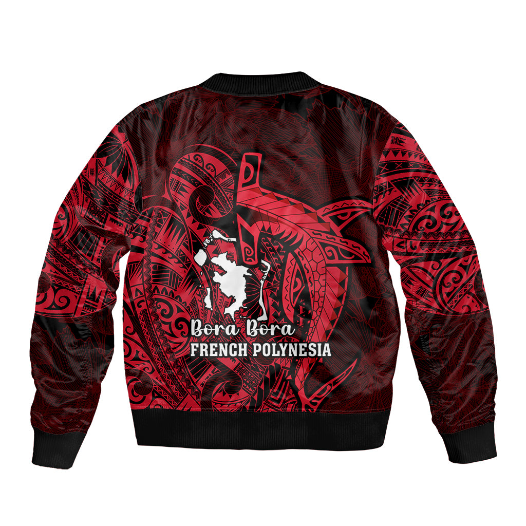 French Polynesia Bora Bora Sleeve Zip Bomber Jacket Polynesian Shark Tattoo With Hibiscus Red Version LT14 - Polynesian Pride