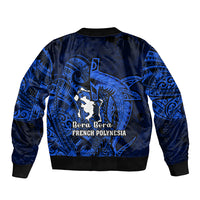 French Polynesia Bora Bora Bomber Jacket Polynesian Shark Tattoo With Hibiscus Blue Version LT14 - Polynesian Pride