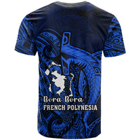 French Polynesia Bora Bora T Shirt Polynesian Shark Tattoo With Hibiscus Blue Version LT14 - Polynesian Pride