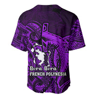French Polynesia Bora Bora Baseball Jersey Polynesian Shark Tattoo With Hibiscus Purple Version LT14 - Polynesian Pride