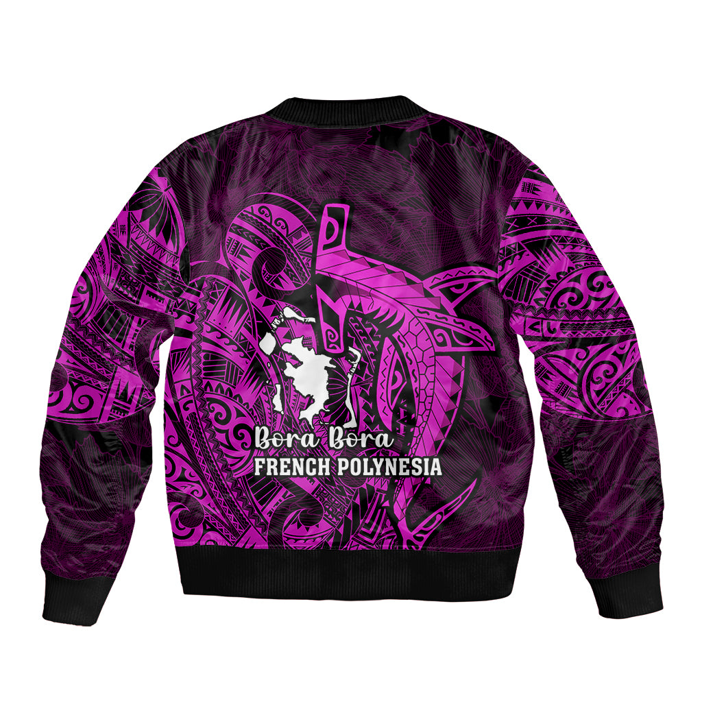French Polynesia Bora Bora Bomber Jacket Polynesian Shark Tattoo With Hibiscus Pink Version LT14 - Polynesian Pride
