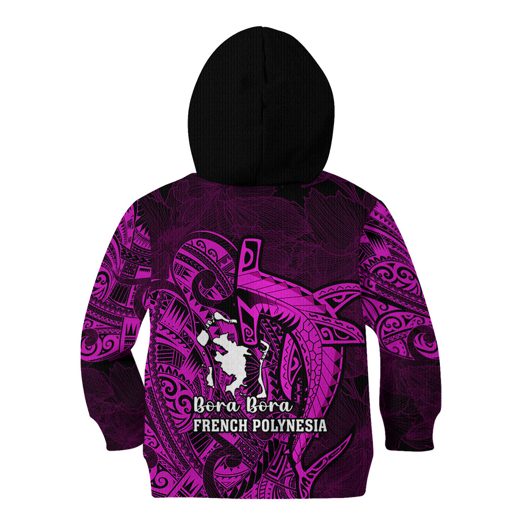 French Polynesia Bora Bora Kid Hoodie Polynesian Shark Tattoo With Hibiscus Pink Version LT14 - Polynesian Pride
