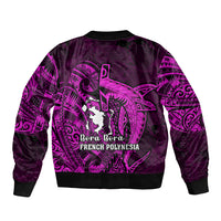 French Polynesia Bora Bora Sleeve Zip Bomber Jacket Polynesian Shark Tattoo With Hibiscus Pink Version LT14 - Polynesian Pride