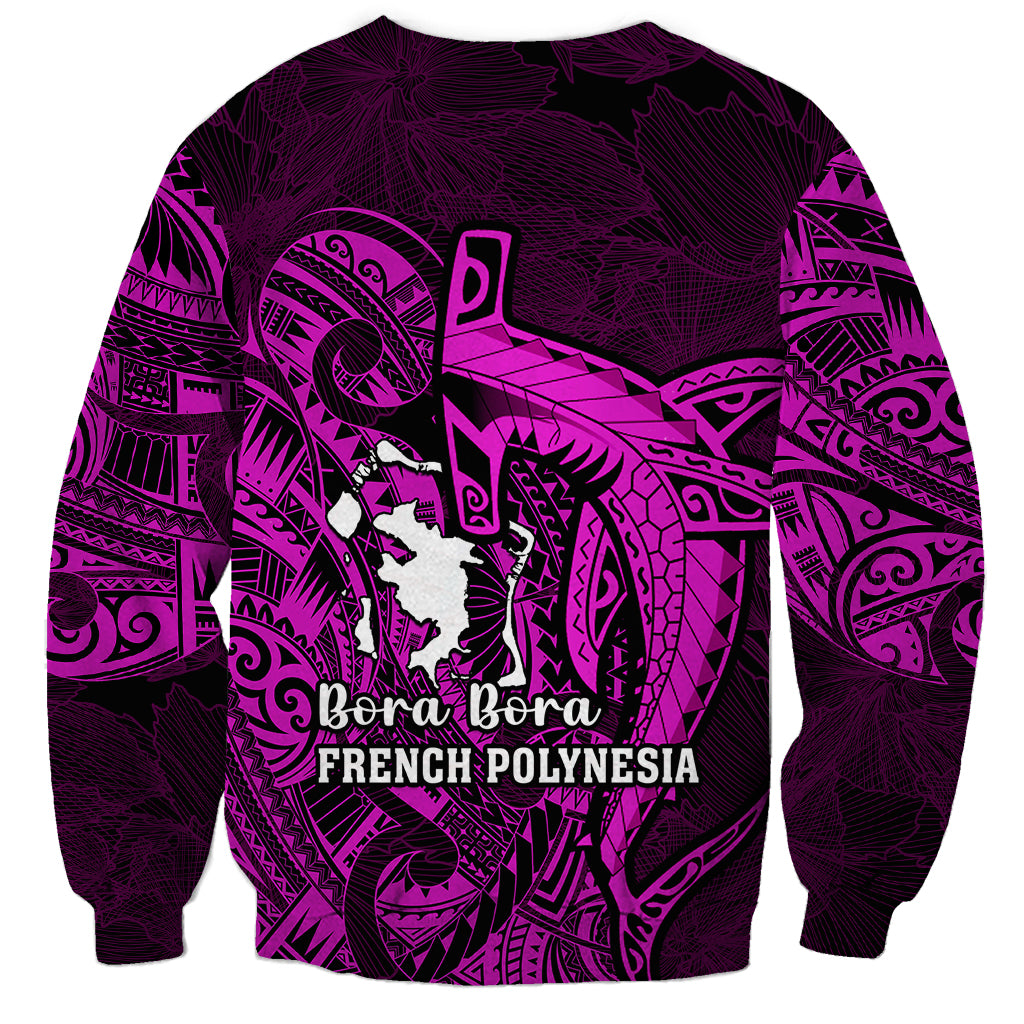 French Polynesia Bora Bora Sweatshirt Polynesian Shark Tattoo With Hibiscus Pink Version LT14 - Polynesian Pride