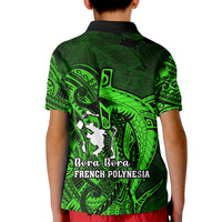 French Polynesia Bora Bora Kid Polo Shirt Polynesian Shark Tattoo With Hibiscus Green Version LT14 - Polynesian Pride