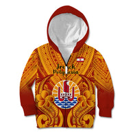 Personalised French Polynesia Kid Hoodie Coat Of Arms With Polynesian Plumeria LT14 Zip Hoodie Red - Polynesian Pride