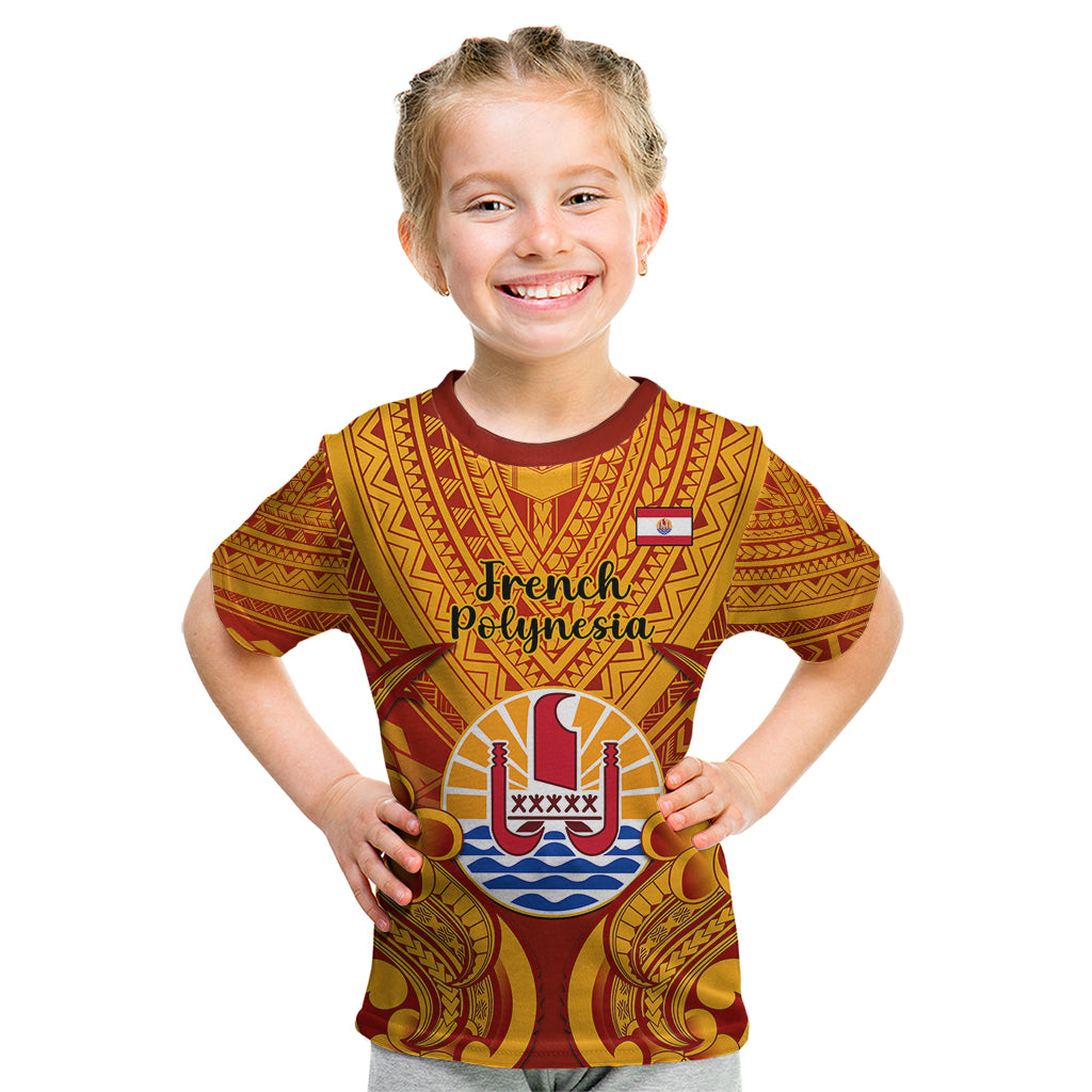 Personalised French Polynesia Kid T Shirt Coat Of Arms With Polynesian Plumeria LT14 Red - Polynesian Pride