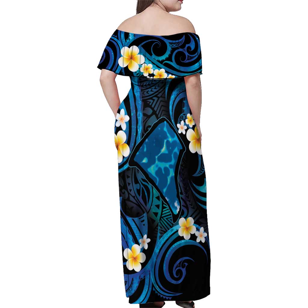 Tokelau Fakaofo Atoll Family Matching Off Shoulder Maxi Dress and Hawaiian Shirt Polynesian Tattoo Plumeria With Map