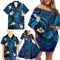 Tokelau Fakaofo Atoll Family Matching Off Shoulder Short Dress and Hawaiian Shirt Polynesian Tattoo Plumeria With Map