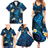 Tokelau Fakaofo Atoll Family Matching Summer Maxi Dress and Hawaiian Shirt Polynesian Tattoo Plumeria With Map