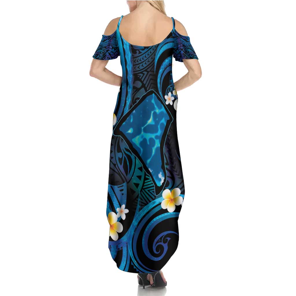 Tokelau Fakaofo Atoll Family Matching Summer Maxi Dress and Hawaiian Shirt Polynesian Tattoo Plumeria With Map