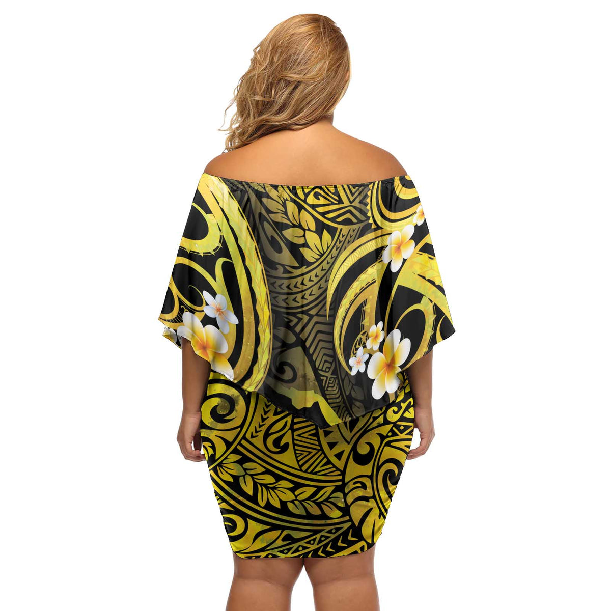 Tokelau Atafu Atoll Off Shoulder Short Dress Polynesian Tattoo Plumeria With Map