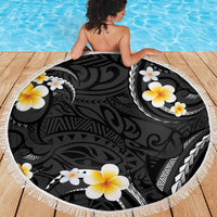 Black And Gray Beach Blanket Curves Polynesian Tattoo Mix Plumeria Flowers