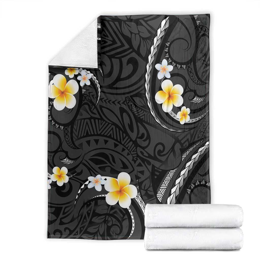Black And Gray Blanket Curves Polynesian Tattoo Mix Plumeria Flowers