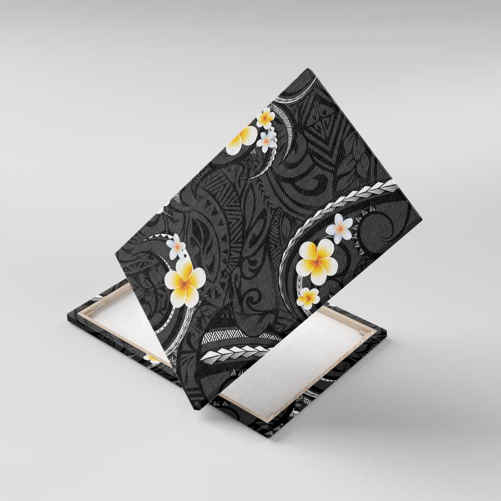 Black And Gray Canvas Wall Art Curves Polynesian Tattoo Mix Plumeria Flowers