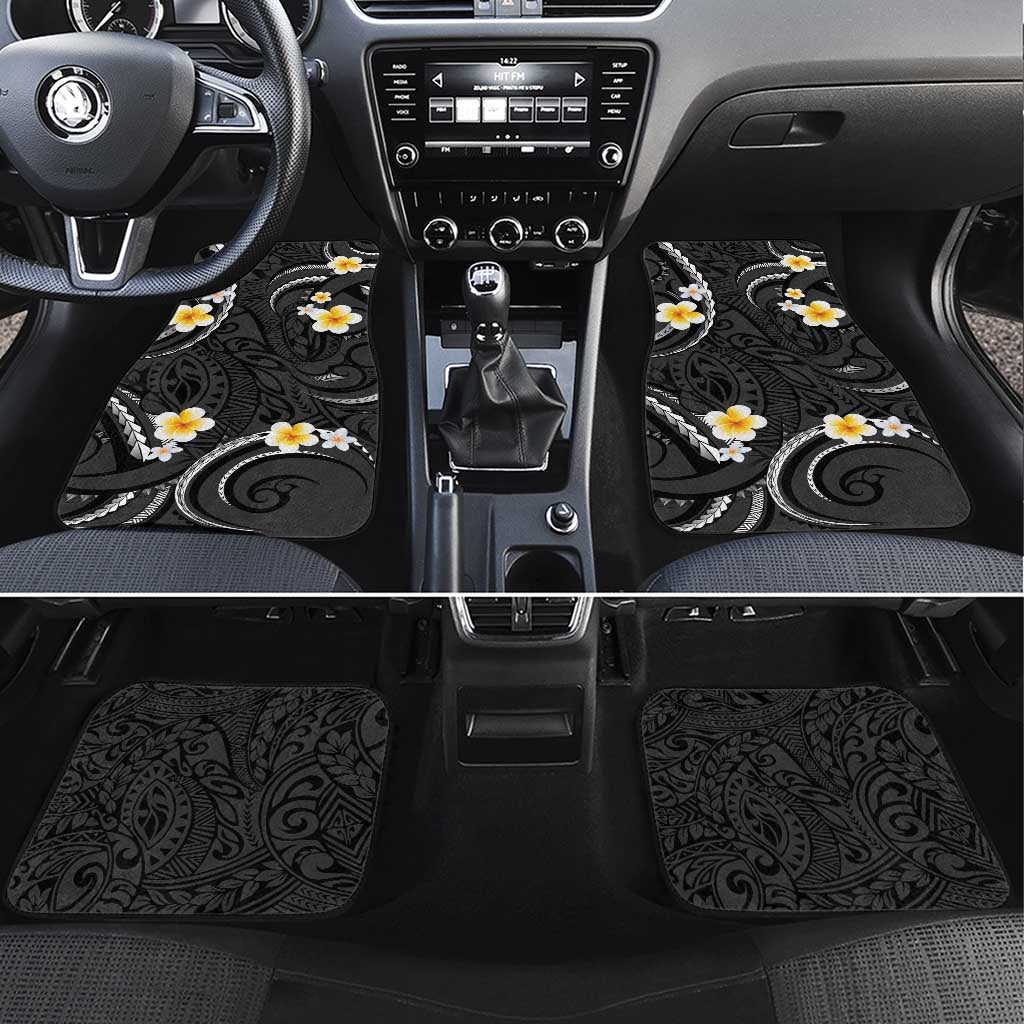 Black And Gray Car Mats Curves Polynesian Tattoo Mix Plumeria Flowers