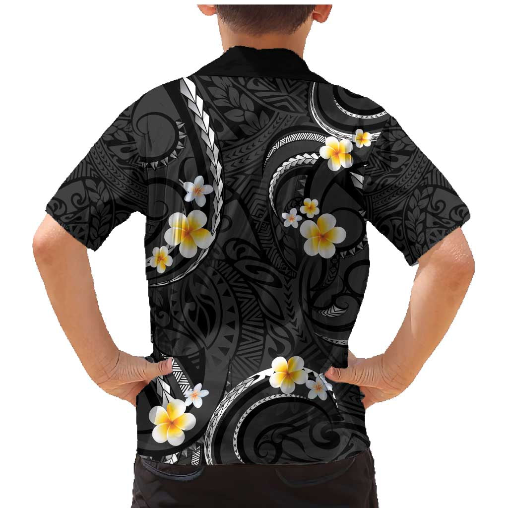 Black And Gray Family Matching Mermaid Dress and Hawaiian Shirt Curves Polynesian Tattoo Mix Plumeria Flowers