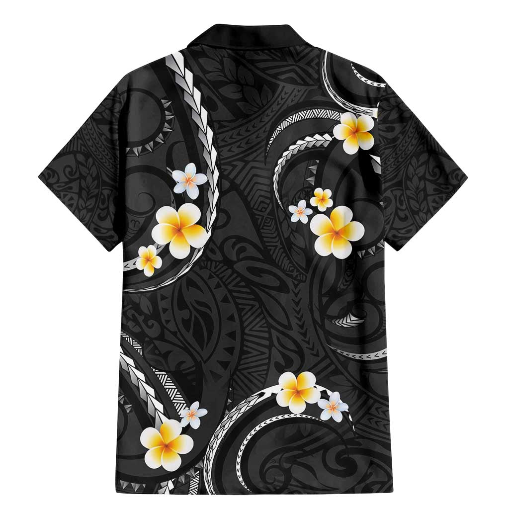 Black And Gray Family Matching Mermaid Dress and Hawaiian Shirt Curves Polynesian Tattoo Mix Plumeria Flowers