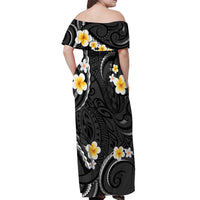 Black And Gray Off Shoulder Maxi Dress Curves Polynesian Tattoo Mix Plumeria Flowers LT14 - Polynesian Pride