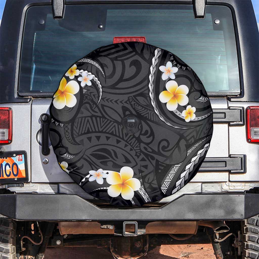 Black And Gray Spare Tire Cover Curves Polynesian Tattoo Mix Plumeria Flowers LT14 Gray - Polynesian Pride