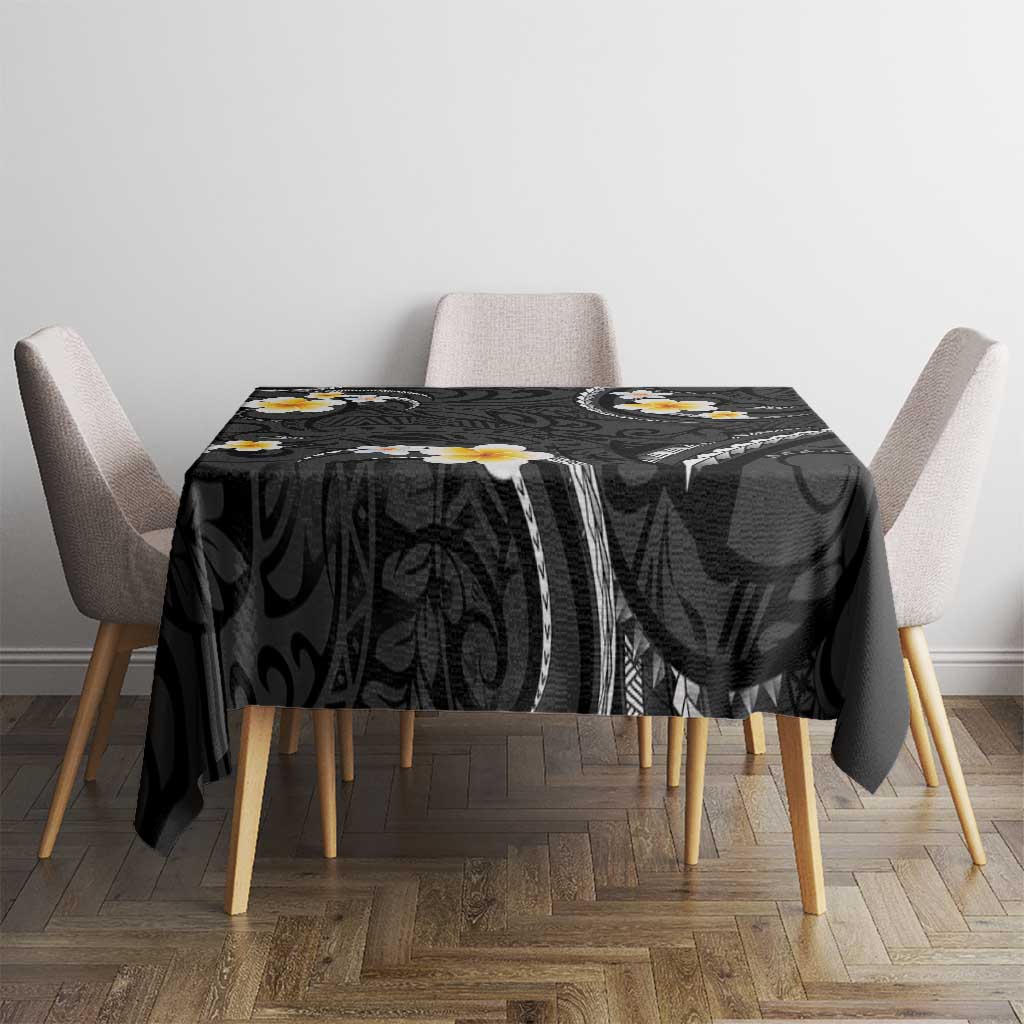 Black And Gray Tablecloth Curves Polynesian Tattoo Mix Plumeria Flowers