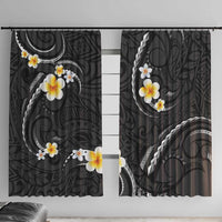Black And Gray Window Curtain Curves Polynesian Tattoo Mix Plumeria Flowers