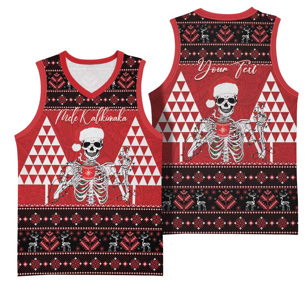 Personalized Hawaii Skull Christmas Basketball Jersey Mele Kalikimaka Hawaiian Kakau - Polynesian Pride