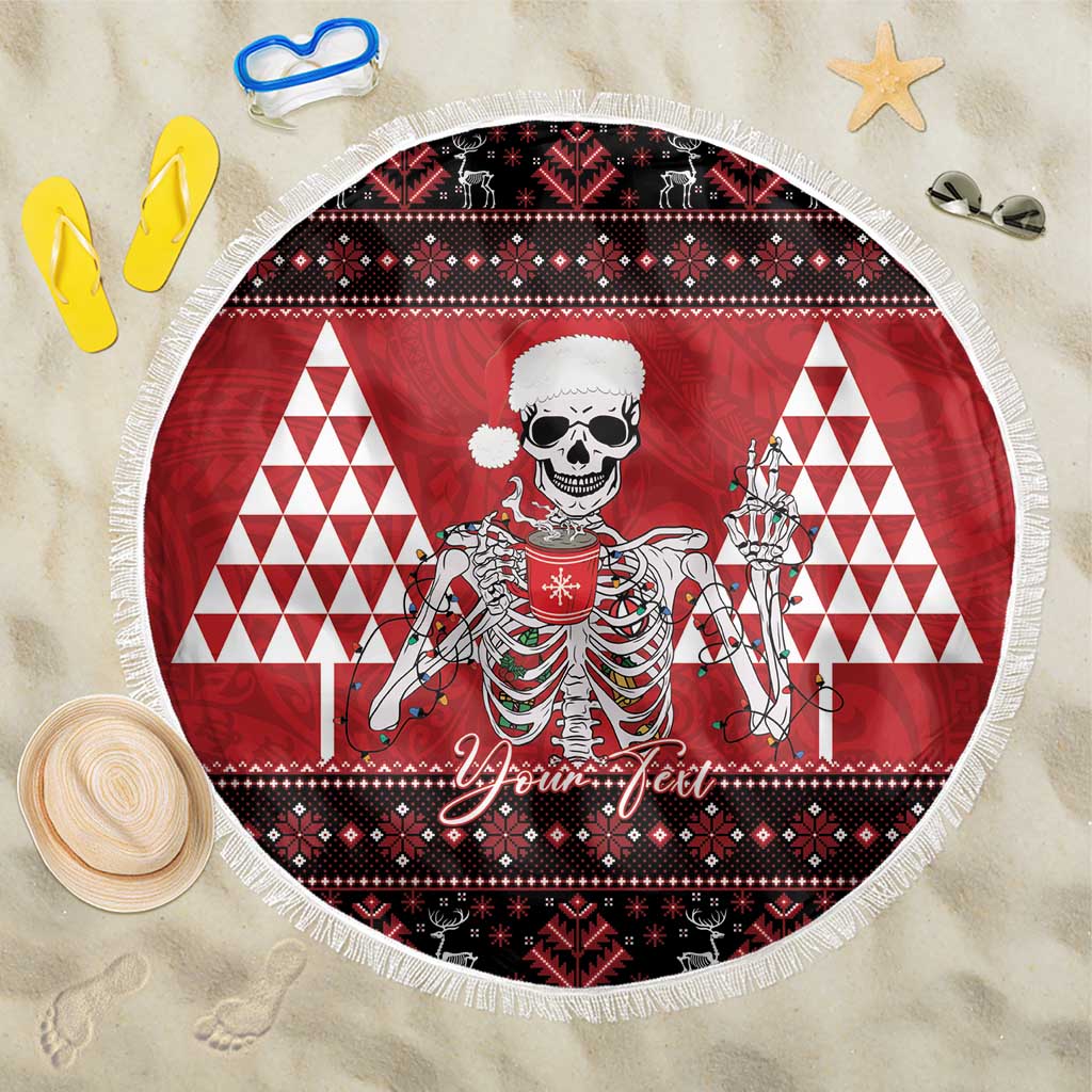 Personalized Hawaii Skull Christmas Beach Blanket Mele Kalikimaka Hawaiian Kakau - Polynesian Pride