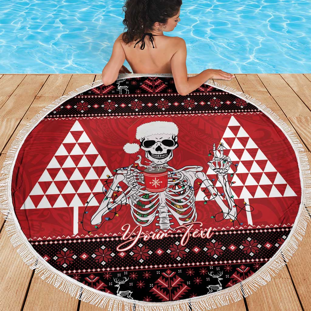 Personalized Hawaii Skull Christmas Beach Blanket Mele Kalikimaka Hawaiian Kakau - Polynesian Pride