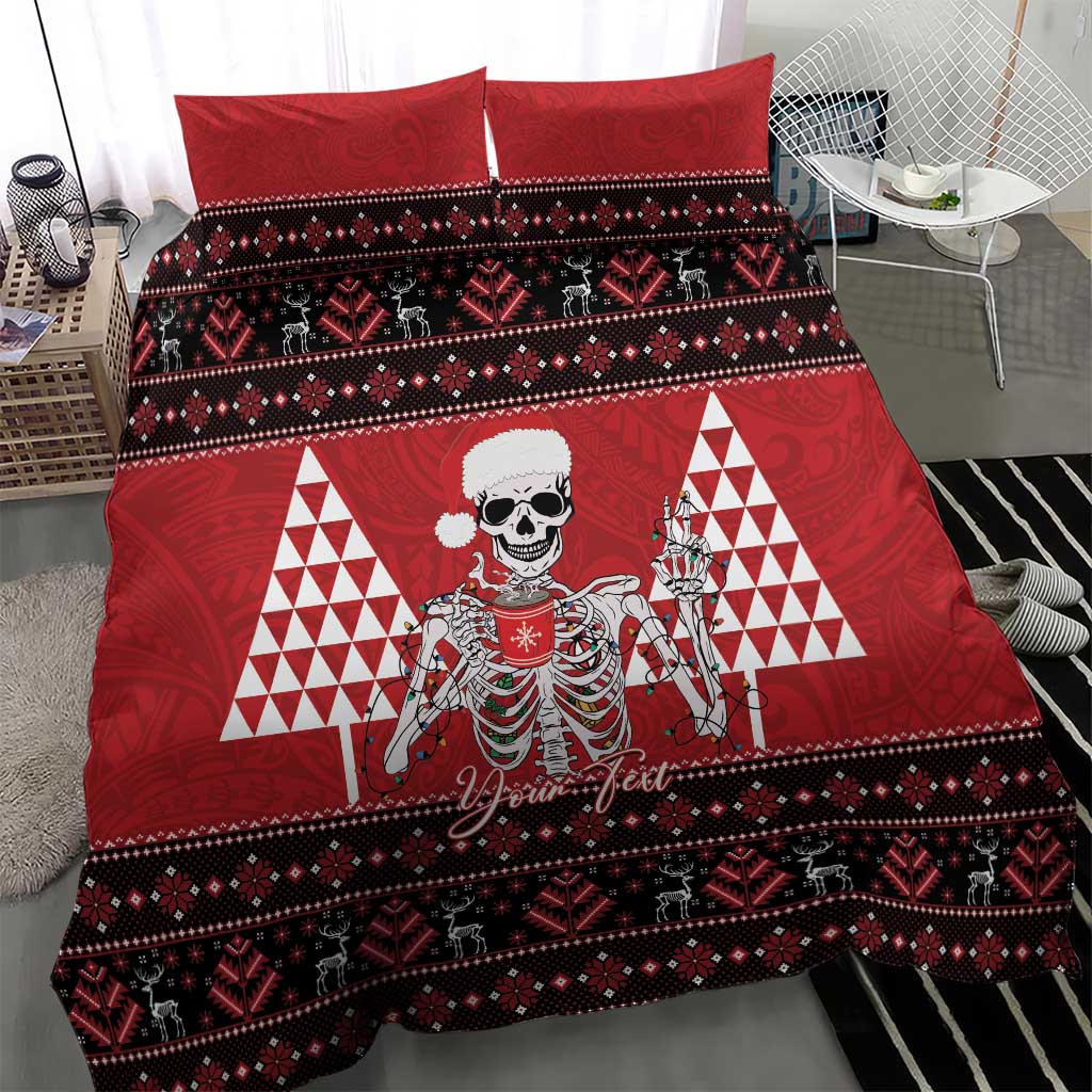 Personalized Hawaii Skull Christmas Bedding Set Mele Kalikimaka Hawaiian Kakau - Polynesian Pride