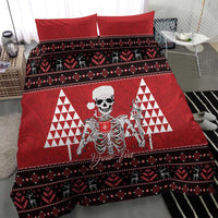 Personalized Hawaii Skull Christmas Bedding Set Mele Kalikimaka Hawaiian Kakau - Polynesian Pride