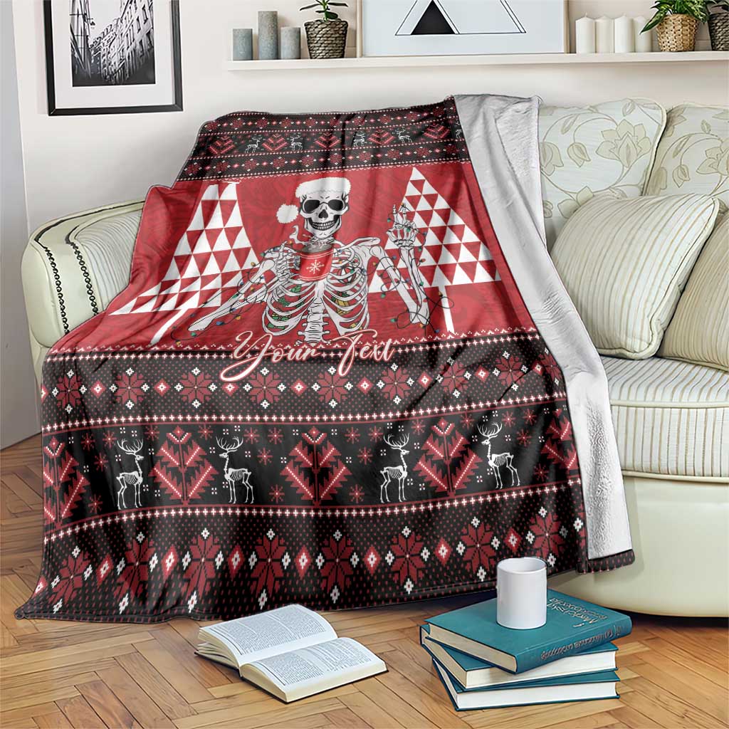 Personalized Hawaii Skull Christmas Blanket Mele Kalikimaka Hawaiian Kakau - Polynesian Pride