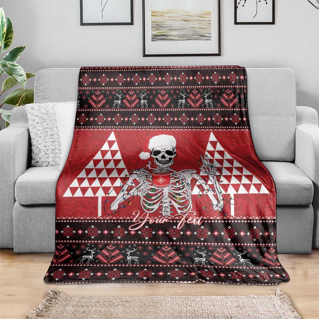Personalized Hawaii Skull Christmas Blanket Mele Kalikimaka Hawaiian Kakau - Polynesian Pride