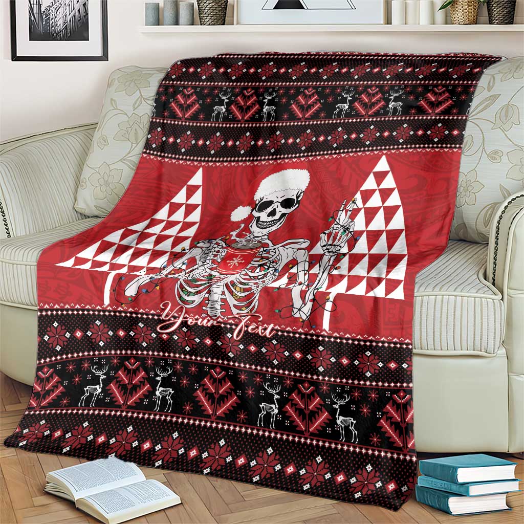 Personalized Hawaii Skull Christmas Blanket Mele Kalikimaka Hawaiian Kakau - Polynesian Pride