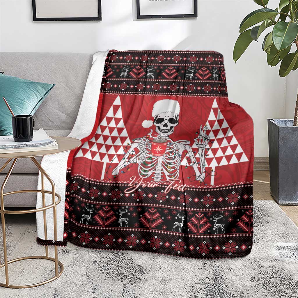 Personalized Hawaii Skull Christmas Blanket Mele Kalikimaka Hawaiian Kakau - Polynesian Pride