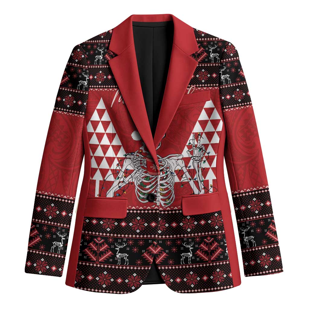 Personalized Hawaii Skull Christmas Blazer Mele Kalikimaka Hawaiian Kakau - Polynesian Pride