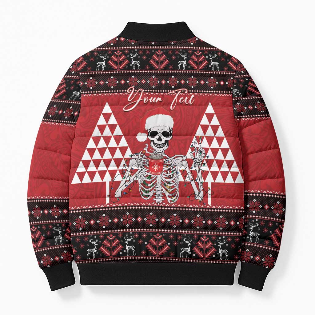 Personalized Hawaii Skull Christmas Bomber Puffer Jacket Mele Kalikimaka Hawaiian Kakau - Polynesian Pride